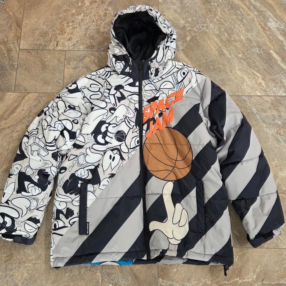 Vintage Members Only Looney Tunes Space Jam Puffer Mens XL Bugs Bunny Basketball
